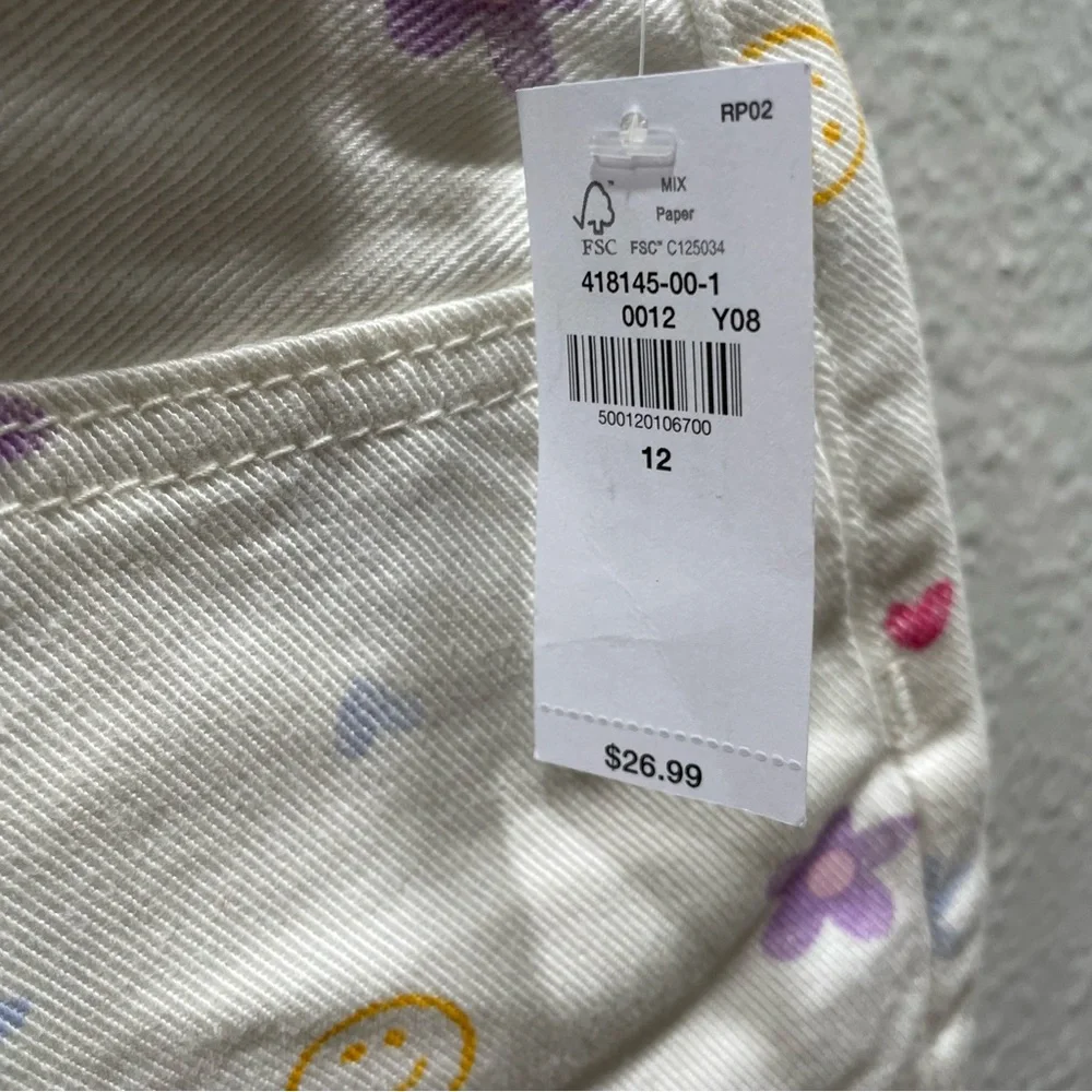 Old Navy White Shorts Flower-Smile Face Print High Rise Adjustable Waist Size 12 - Picture 15 of 16